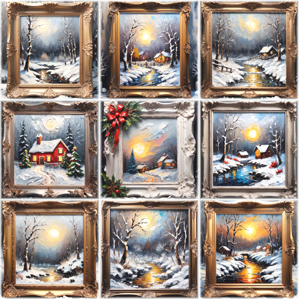 Зимни Маслени Пейзажи с Рамка